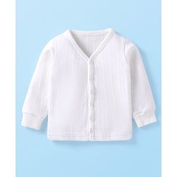 Babyhug Full Sleeves Solid Thermal Vest & Pant Set - White