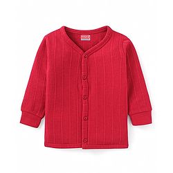 Babyhug Full Sleeves Front Open Thermal Vest & Pant Set Solid Colour - Red