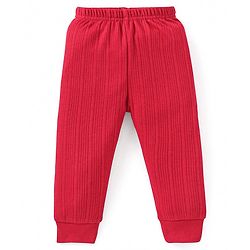 Babyhug Full Sleeves Front Open Thermal Vest & Pant Set Solid Colour - Red