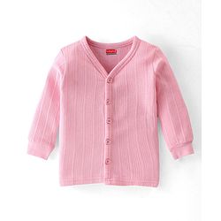 Babyhug Full Sleeves Front Open Solid Thermal Vest & Pant - Pink