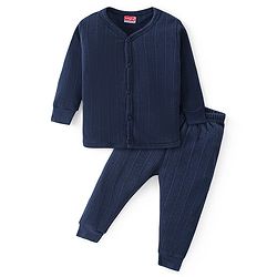 Babyhug Front Open Full Sleeves Solid Colour Thermal Vest & Legging Set - Navy Blue