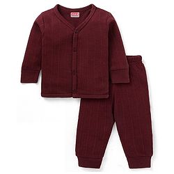 Babyhug   Full Sleeves Front Open Solid Colour Thermal  Vest & Leggings Set - Burgandy