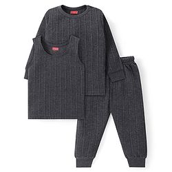 Babyhug Solid Full Sleeves Thermal Vests & Pant Set - Dark Grey