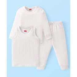 Babyhug Full Sleeves Solid Colour Thermal Vest Pullover & Pant - Off White