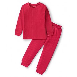 Babyhug Full Sleeves Pullover Thermal Vest & Pant Set with Solid Colour - Red