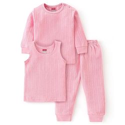 Babyhug Full Sleeves Solid Thermal Vests & Pant Set -Pink