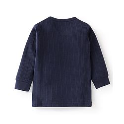 Babyhug Full Sleeves Solid Thermal Vests & Pant Set - Navy Blue