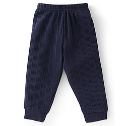 Babyhug Full Sleeves Solid Thermal Vests & Pant Set - Navy Blue