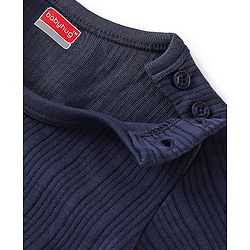 Babyhug Full Sleeves Solid Thermal Vests & Pant Set - Navy Blue