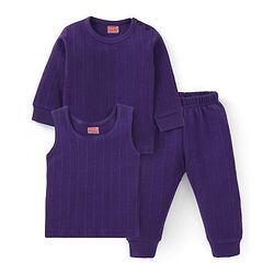 Babyhug  Full Sleeves Pullover Thermal Vest & Pant Solid Colour - Purple