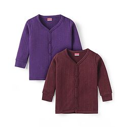 Babyhug Cotton Blend Full Sleeves Front Open Solid Color Thermal Wear Vests Pack Of 2 - Purple & Maroon