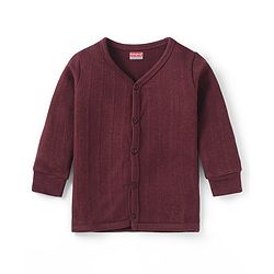 Babyhug Cotton Blend Full Sleeves Front Open Solid Color Thermal Wear Vests Pack Of 2 - Purple & Maroon
