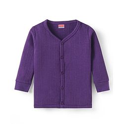 Babyhug Cotton Blend Full Sleeves Front Open Solid Color Thermal Wear Vests Pack Of 2 - Purple & Maroon