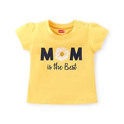 Babyhug Cotton Knit Half Sleeves Night Suit with Polka Dots & Text Print - Yellow & Blue