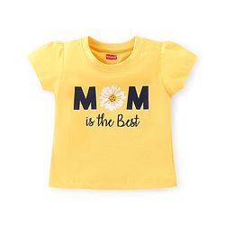Babyhug Cotton Knit Half Sleeves Night Suit with Polka Dots & Text Print - Yellow & Blue
