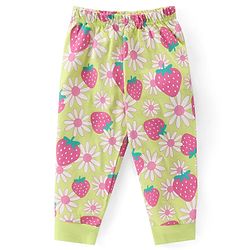 Babyhug Cotton Knit Full Sleeves Night Suit With Strawberry & Floral Print - Green