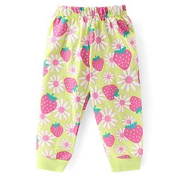 Babyhug Cotton Knit Full Sleeves Night Suit With Strawberry & Floral Print - Green