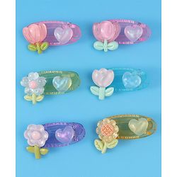 Babyhug Free Size Hair Pins & Clips With Floral Applique Pack of 6 - Mulitcolor
