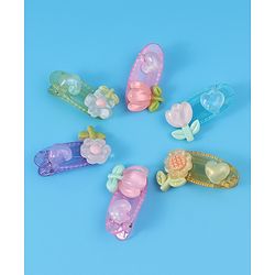 Babyhug Free Size Hair Pins & Clips With Floral Applique Pack of 6 - Mulitcolor