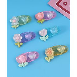 Babyhug Free Size Hair Pins & Clips With Floral Applique Pack of 6 - Mulitcolor