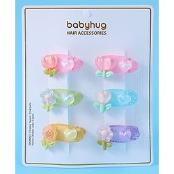 Babyhug Free Size Hair Pins & Clips With Floral Applique Pack of 6 - Mulitcolor