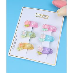 Babyhug Free Size Hair Pins & Clips With Floral Applique Pack of 6 - Mulitcolor