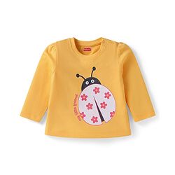 Babyhug Cotton Knit Full Sleeves Night Suit with Floral & Ladybug Print - Orange & Pink