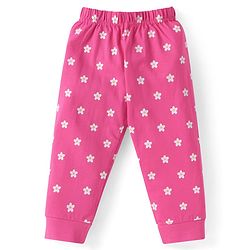 Babyhug Cotton Knit Full Sleeves Night Suit with Floral & Ladybug Print - Orange & Pink