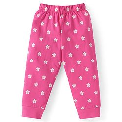 Babyhug Cotton Knit Full Sleeves Night Suit with Floral & Ladybug Print - Orange & Pink