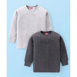 Babyhug Full Sleeve  Solid Color Pull Over Thermal Vest Pack of 2 - Light & Dark Grey