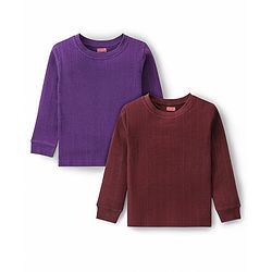 Babyhug Pull Over Full Sleeve Solid Color Thermal Vests Pack of 2 - Coffee & Purple