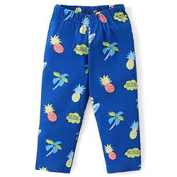Babyhug Cotton Knit Half Sleeves Night Suit with Tropical Theme Print - Blue