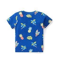 Babyhug Cotton Knit Half Sleeves Night Suit with Tropical Theme Print - Blue