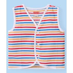 Babyhug 100% Cotton Knit Sleeveless Striped & Printed Set Of Vests Pack Of 3 - Multicolor