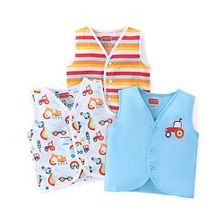 Babyhug 100% Cotton Woven Sleeveless Stripes & Printed Jhablas Pack Of 3 - Multicolor