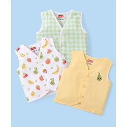 Babyhug 100% Cotton Woven Sleeveless Checkered & Printed Front Open Jhablas Pack Of 3 - Multicolor