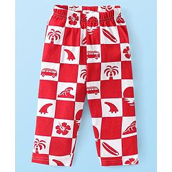 Babyhug Cotton Knit Half Sleeves Night Suit with Beach Theme Print - Red & White