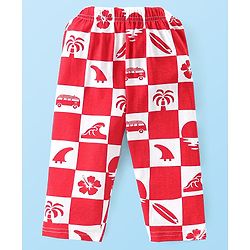 Babyhug Cotton Knit Half Sleeves Night Suit with Beach Theme Print - Red & White