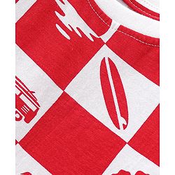 Babyhug Cotton Knit Half Sleeves Night Suit with Beach Theme Print - Red & White