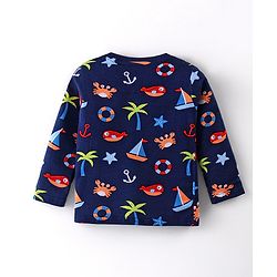 Babyhug Cotton Knit Full Sleeves Night Suit With Beach Theme Print - Navy