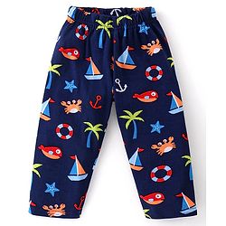 Babyhug Cotton Knit Full Sleeves Night Suit With Beach Theme Print - Navy