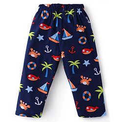 Babyhug Cotton Knit Full Sleeves Night Suit With Beach Theme Print - Navy