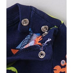 Babyhug Cotton Knit Full Sleeves Night Suit With Beach Theme Print - Navy