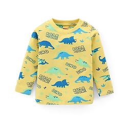 Babyhug Cotton Knit Full Sleeves Night Suit Dino Print- Yellow