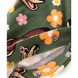 Babyhug Disney Interlock Full Sleeves Romper With Bambi Print & Frills Detailing - Green