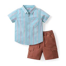 Babyhug Cotton Woven Half Sleeves Striped Shirt & Shorts Set - Brown
