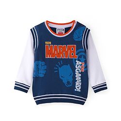 Babyhug Marvel Terry Knit Full Sleeves Sweatshirt with Avengers Graphics - Blue