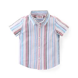 Babyhug Cotton Woven Half Sleeves Regular Collar Striped Shirt & Denim Shorts Set - Multicolor
