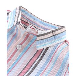 Babyhug Cotton Woven Half Sleeves Regular Collar Striped Shirt & Denim Shorts Set - Multicolor
