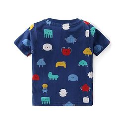 Babyhug Cotton Knit Half Sleeves Printed Night Suit  - Navy Blue